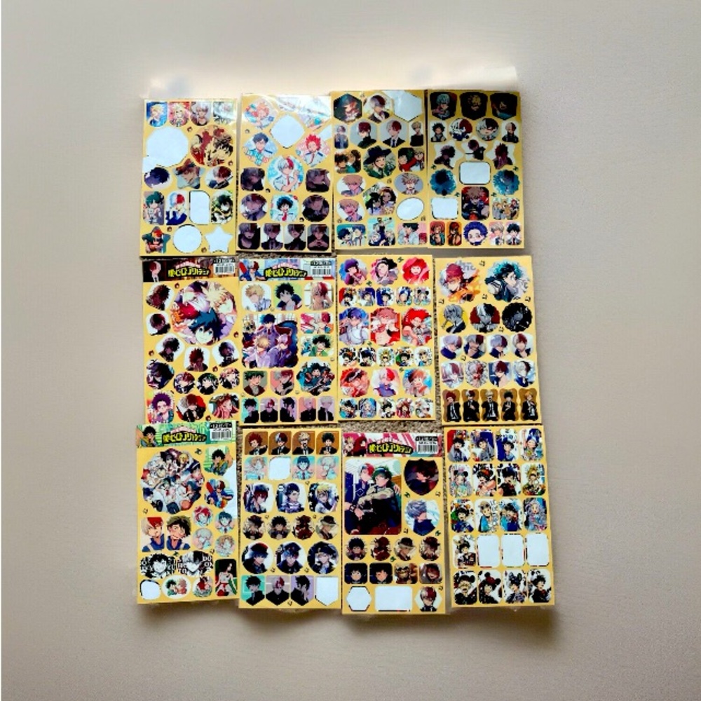 My Hero Academia Lot Of 12 Sheets Of Stickers Of Various Characters, Used A Few